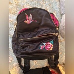 Betsey Johnson Black Backpack with Colorful Embroidery